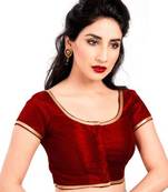 Maroon No Embroidery Stitched Brocade Readymade Blouses