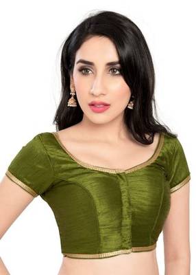 Mehandi Green No Embroidery Stitched Brocade Readymade Blouses 1