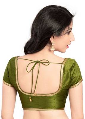 Mehandi Green No Embroidery Stitched Brocade Readymade Blouses 2