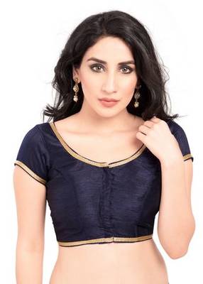 Navy Blue No Embroidery Stitched Brocade Readymade Blouses 1