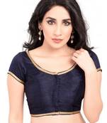 Navy Blue No Embroidery Stitched Brocade Readymade Blouses