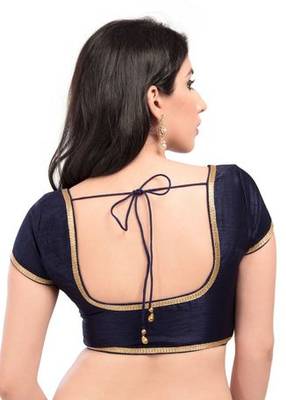 Navy Blue No Embroidery Stitched Brocade Readymade Blouses 2