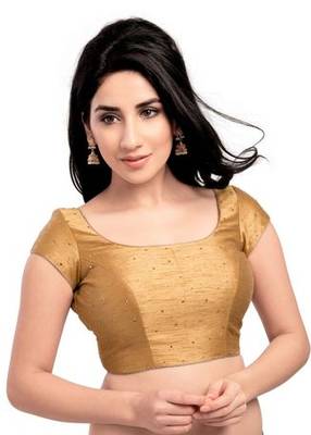 Golden No Embroidery Stitched Dupion Silk Readymade Blouses 1