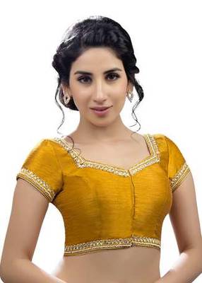 Mustard No Embroidery Stitched Dupion Silk Readymade Blouses 1