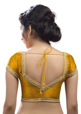 Mustard No Embroidery Stitched Dupion Silk Readymade Blouses 2