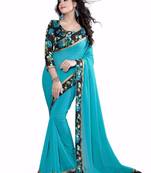 Sky-blue plain faux georgette saree With Blouse