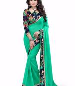green plain faux georgette saree With Blouse