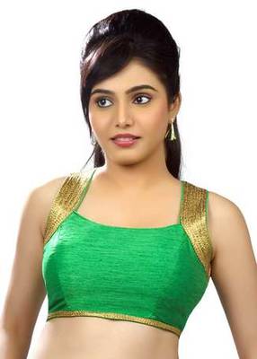 Parrot Green No Embroidery Stitched Dupion Silk Readymade Blouses 1