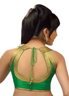Parrot Green No Embroidery Stitched Dupion Silk Readymade Blouses 2