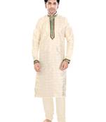 Beige Silk Plain Traditional Kurta Pyjama