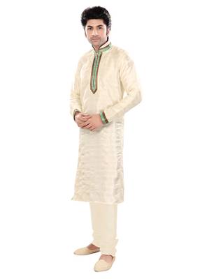 Beige Silk Plain Traditional Kurta Pyjama 2