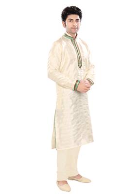 Beige Silk Plain Traditional Kurta Pyjama 3