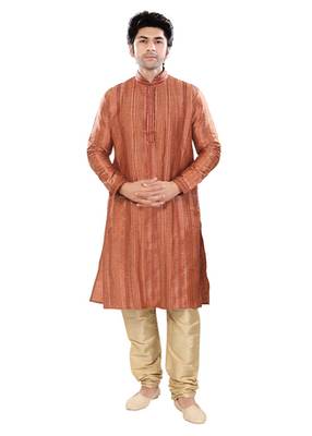Brown Self Jacquard Traditional Kurta Pyjama 1