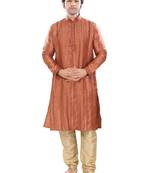 Brown Self Jacquard Traditional Kurta Pyjama