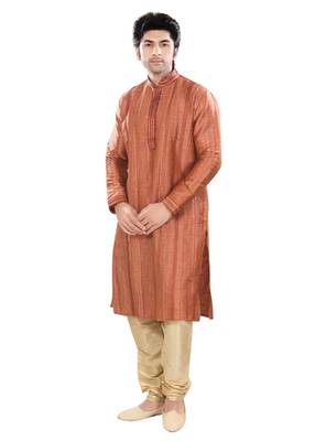 Brown Self Jacquard Traditional Kurta Pyjama 2