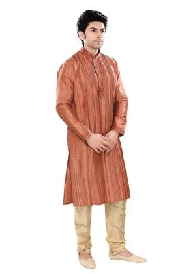 Brown Self Jacquard Traditional Kurta Pyjama 3