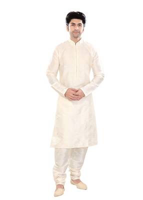 Beige Polysilk Traditional Kurta Pyjama 1