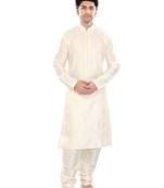 Beige Polysilk Traditional Kurta Pyjama