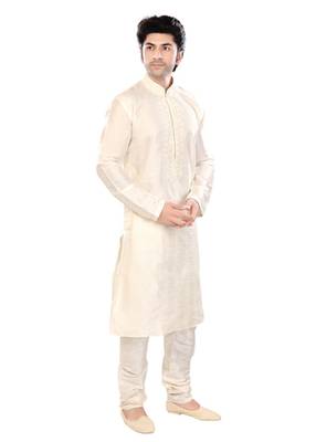 Beige Polysilk Traditional Kurta Pyjama 2