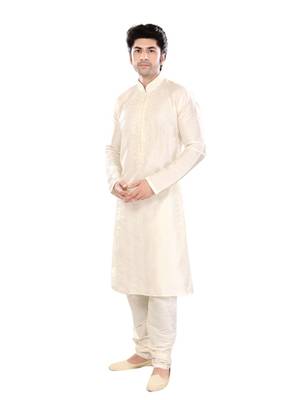 Beige Polysilk Traditional Kurta Pyjama 3
