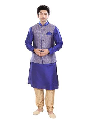 Blue Polysilk Traditional Kurta Pyjama 1