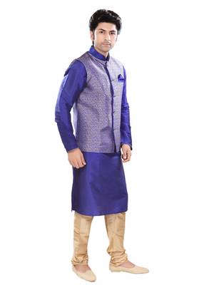 Blue Polysilk Traditional Kurta Pyjama 2