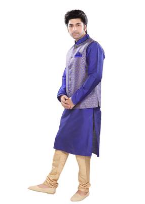 Blue Polysilk Traditional Kurta Pyjama 3