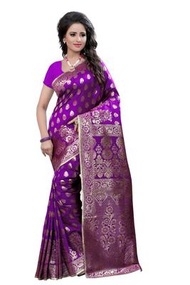 Purple plain art silk saree With Blouse 1