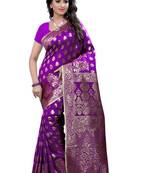 Purple plain art silk saree With Blouse