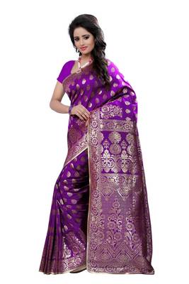 Purple plain art silk saree With Blouse 2
