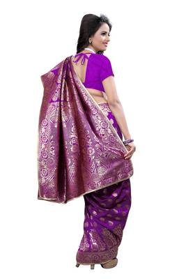 Purple plain art silk saree With Blouse 3