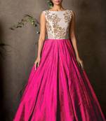 Pink Raw Silk embroidered semi stitiched party wear gown