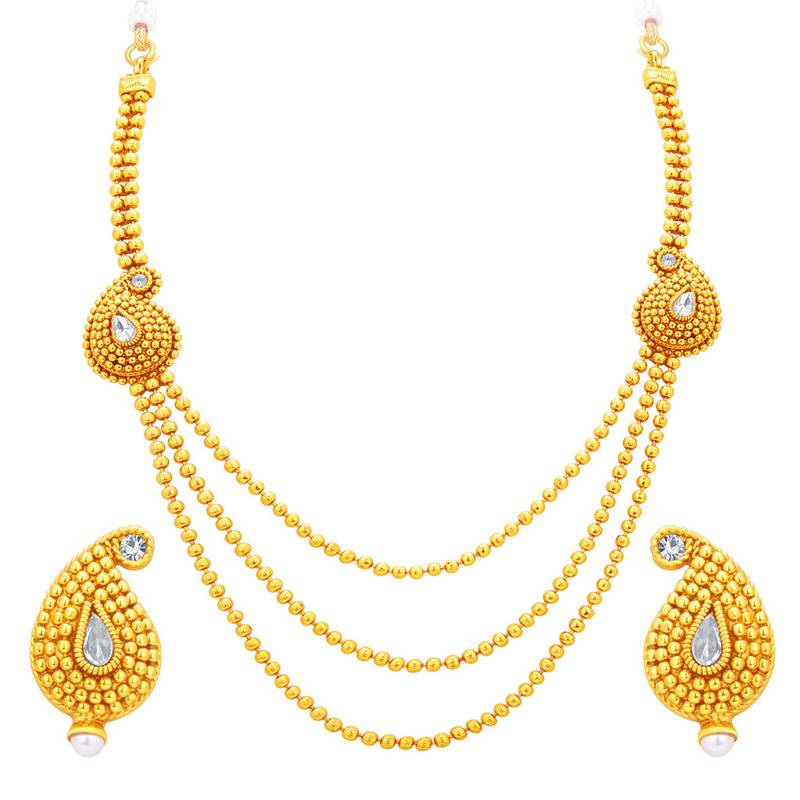 Fabulous Three String Gold Plated Necklace Set For Women