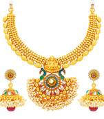 Incredible Laxmi Peacock Laxmi Temple Gold Plated Necklace Set For Women