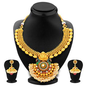 Incredible Laxmi Peacock Laxmi Temple Gold Plated Necklace Set For Women 2