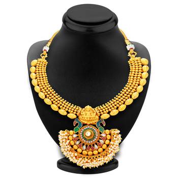 Incredible Laxmi Peacock Laxmi Temple Gold Plated Necklace Set For Women 4