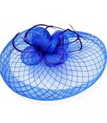 Feather Flower French Net Veil Blue Fascinator Hair Clip Cum Cocktail Hat