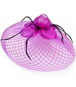 Feather Flower French Net Veil Purple Fascinator Hair Clip Cum Cocktail Hat