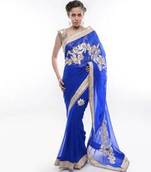 Royal Blue Pure georgette Saree with Two Blouse