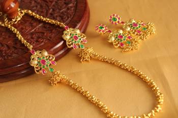 Royal Designer Goldplated Ruby Emerald Mugappu Set 1