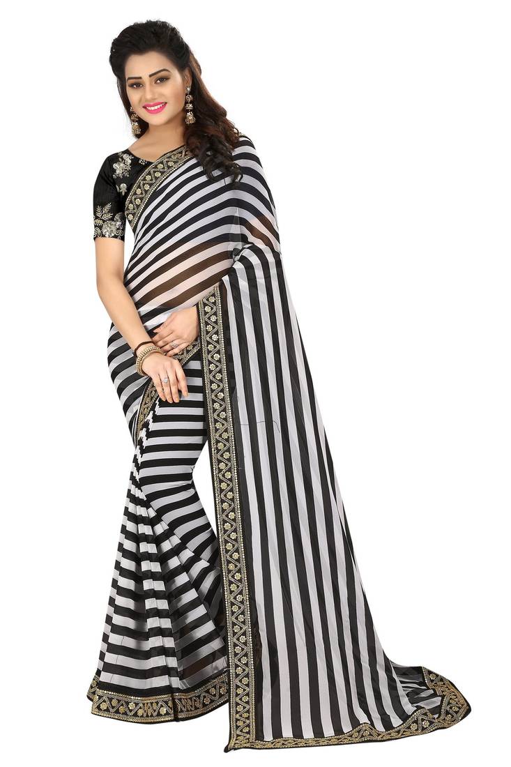 Black embroidered georgette saree with embroidery work Blouse