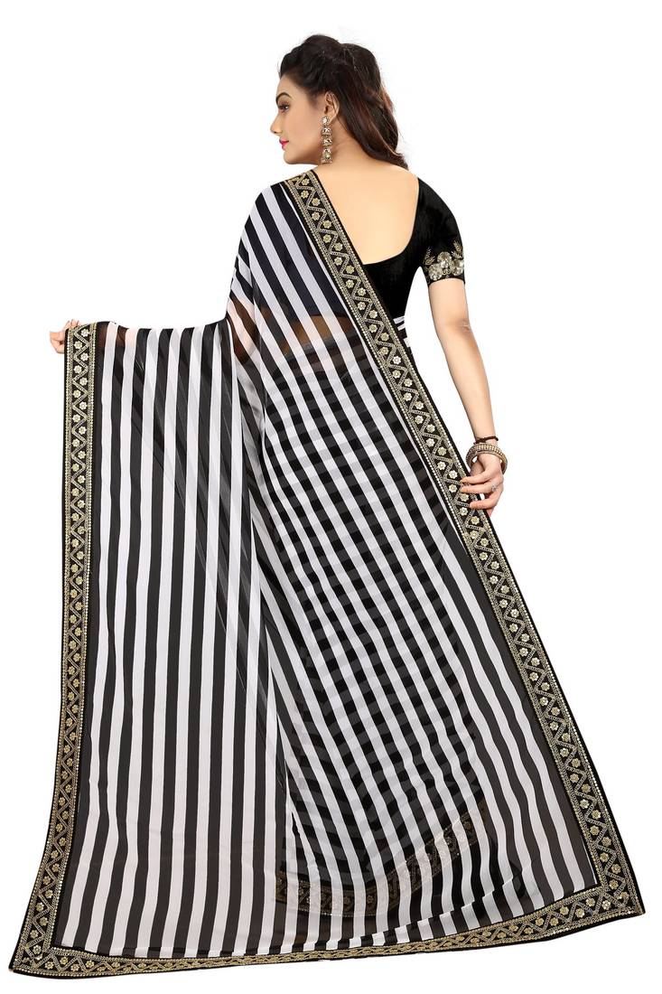 Black embroidered georgette saree with embroidery work Blouse