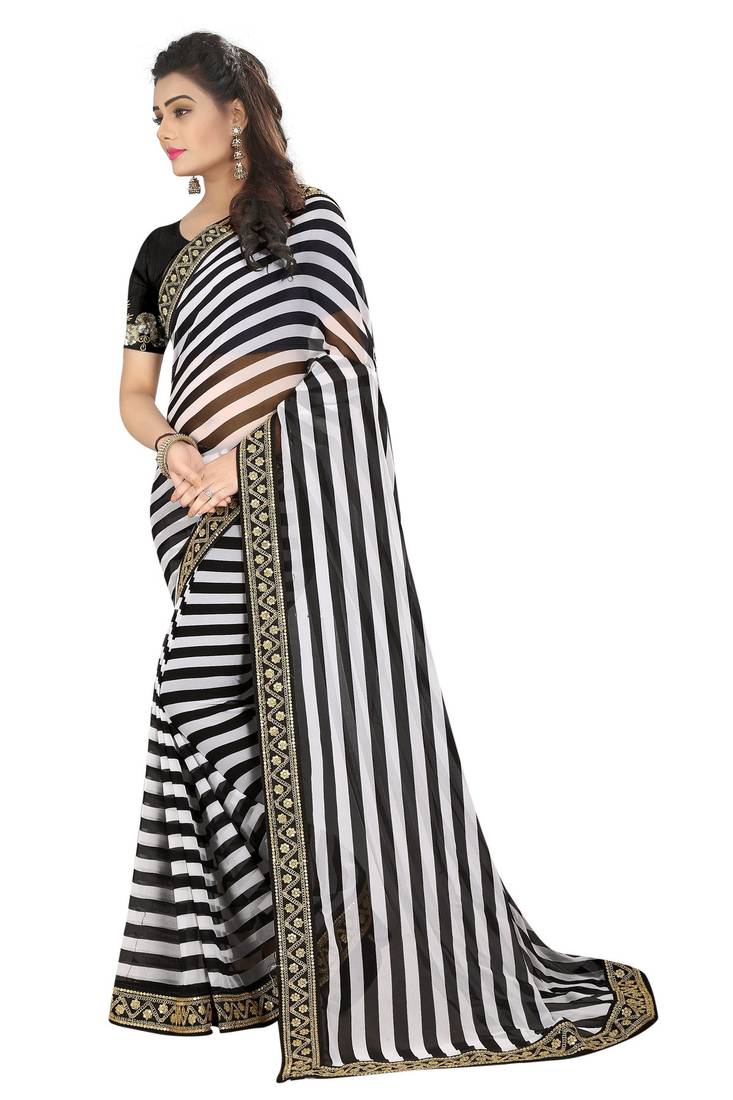 Black embroidered georgette saree with embroidery work Blouse