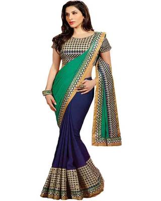 Multicolor embroidery georgette and printed silk saree combo pack of-2 saree 2