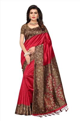 Multicolor embroidery georgette and printed silk saree combo pack of-2 saree 3