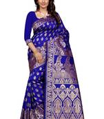 Blue plain Banarasi Art silk saree With Blouse