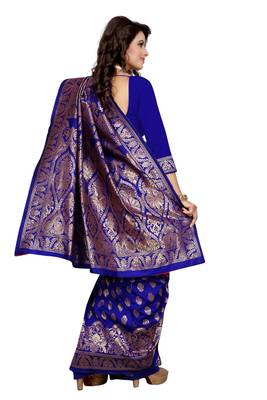 Blue plain Banarasi Art silk saree With Blouse 3