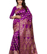 Purple plain Banarasi art silk saree With Blouse