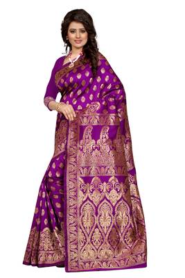Purple plain Banarasi art silk saree With Blouse 2