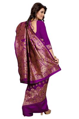 Purple plain Banarasi art silk saree With Blouse 3
